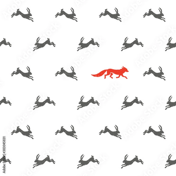 Fototapeta Fox and hares seamless pattern.