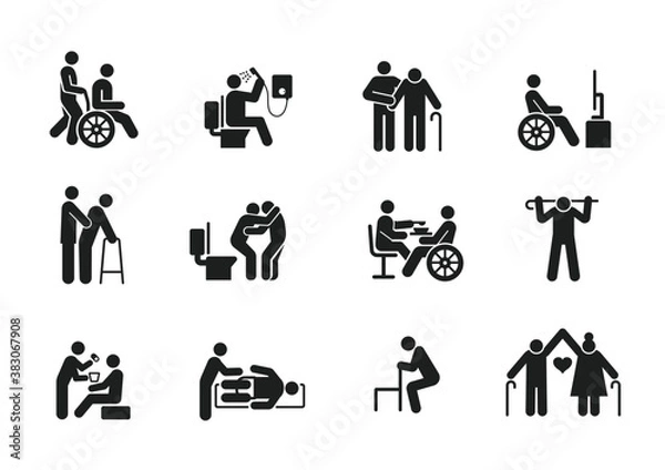 Obraz old people care activities icon set