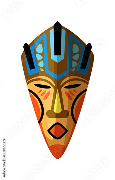 Fototapeta Ritual mask. Vector African facial masque, totem indigenous symbol isolated on white background. Masking ethnic culture in Africa illustration