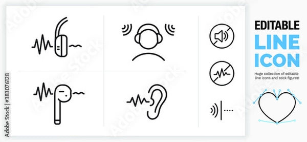 Obraz Editable line icon set of noise canceling technology