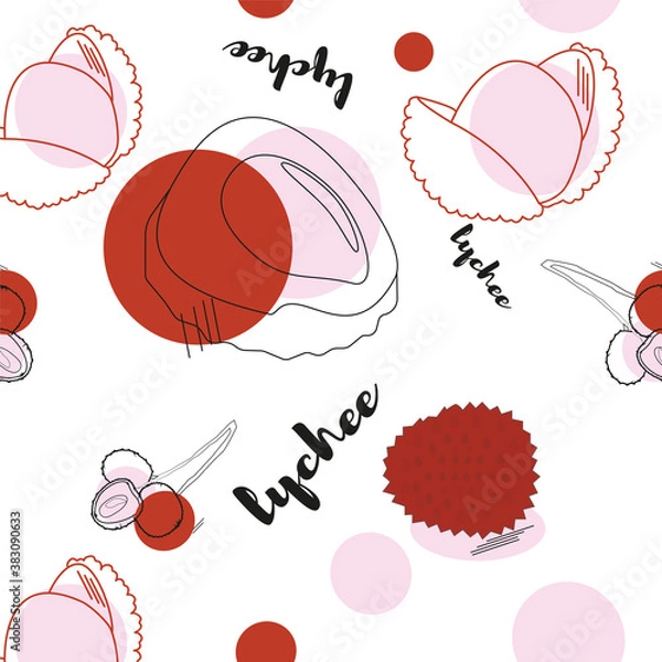 Obraz Lychee fruit graphic vector color seamless pattern.