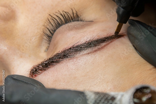 Obraz Eyebrow microblading with ink needle