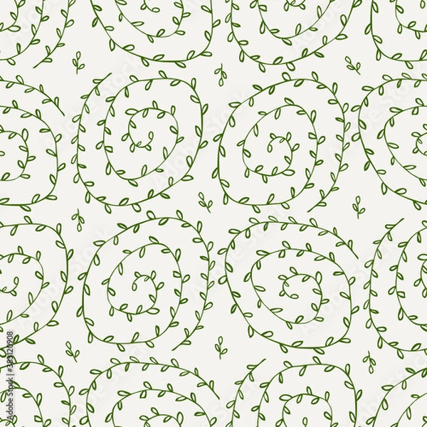 Obraz Simple seamless pattern with hand-drawn swirling branches. Vector endless floral illustration for textile design and wrapping paper. Background with helical plants