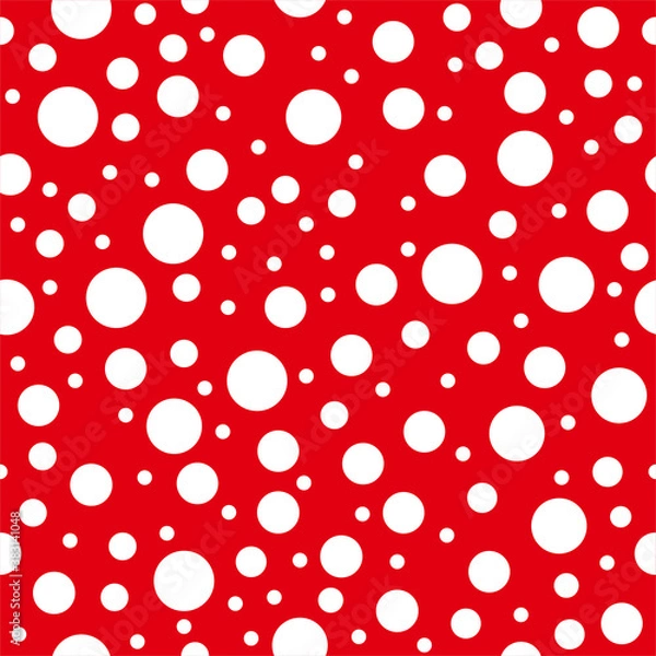 Fototapeta red polka dots pattern. fly agaric hat background. seamless funny background. 