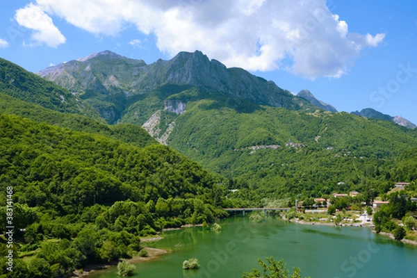 Obraz Landscape From Vagli lake and apuan mountains