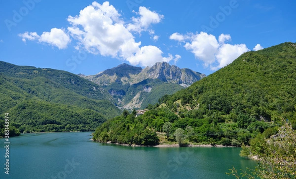 Obraz Landscape From Vagli lake and apuan mountains