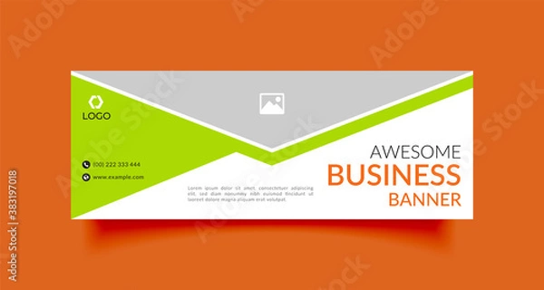 Fototapeta Business web ad banner and Facebook cover page timeline template with photo place for advertising and promotion. Modern layout design green and white background