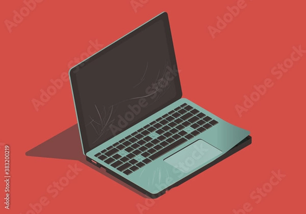 Obraz Isometric broken laptop on red background