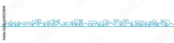 Obraz Town View Line A3見開きノンブル余白あり 手書き線画の街並み風景　青