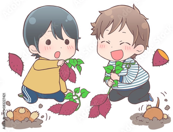 Obraz 芋掘りをする子供