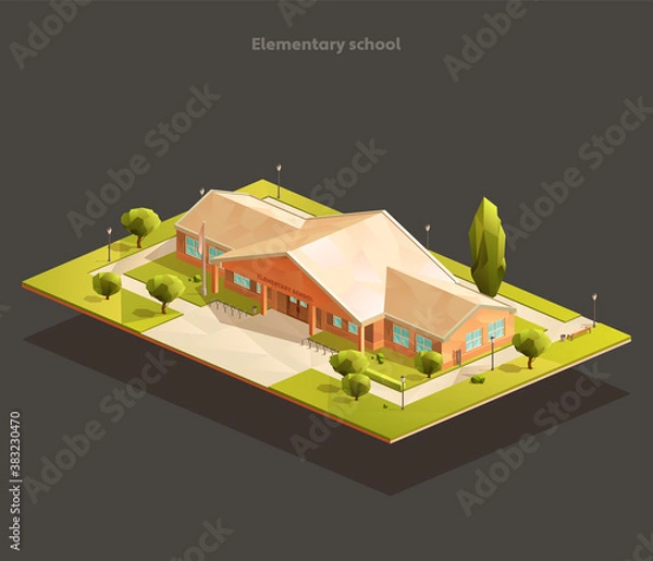 Fototapeta Elementary school isometric illustration