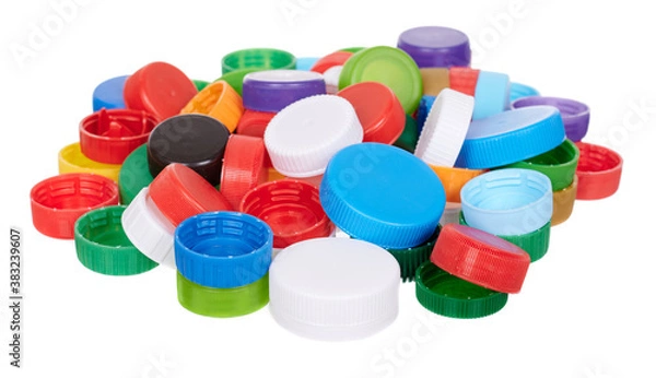 Obraz Plastic lids, isolated on white background.