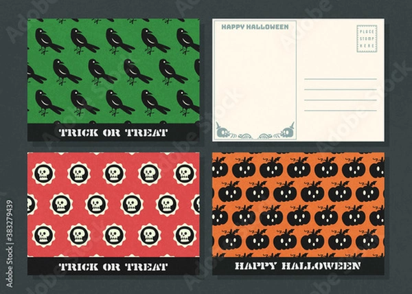 Fototapeta Happy halloween vector  postcard template collection.
