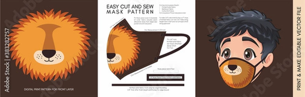 Fototapeta Face Mask Pattern and Template for children. Suitable for the Back to School Season Animal Print