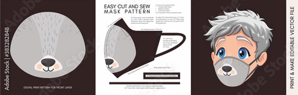 Fototapeta Face Mask Pattern and Template for children. Suitable for the Back to School Season Animal Print