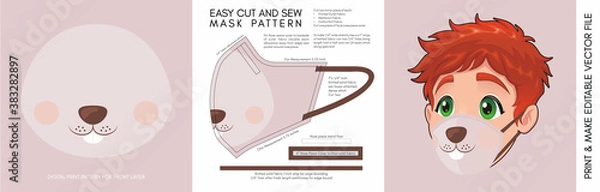 Fototapeta Face Mask Pattern and Template for children. Suitable for the Back to School Season Animal Print