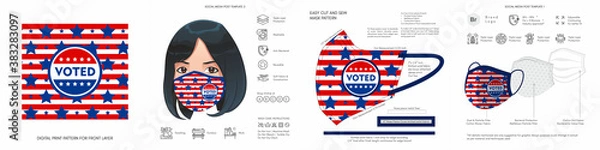 Fototapeta Vote face mask for 2020 election, background, pattern, print, mock-up, I voted