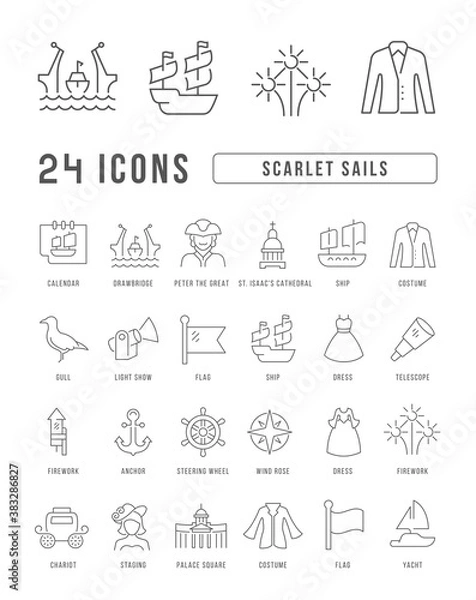 Fototapeta Vector Line Icons of Scarlet Sails