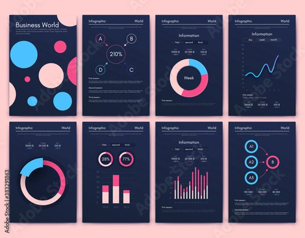 Fototapeta Modern infographic vector elements for business brochures. Use in website, corporate brochure, advertising and marketing..