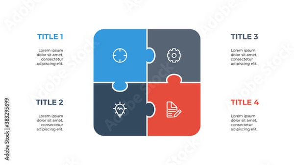 Fototapeta infographic element layout template with puzzle concept design, 4 points, options. processes, list, diagram, chart