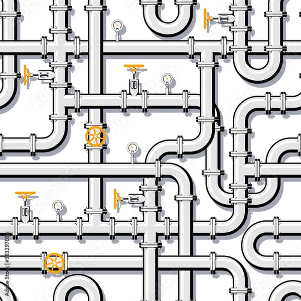 Fototapeta Gas pipeline realistic vector seamless pattern in flat style.
