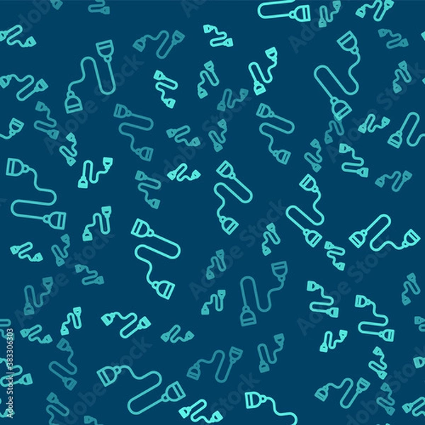 Fototapeta Green line Chest expander icon isolated seamless pattern on blue background. Vector.