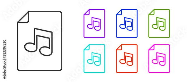 Fototapeta Black line Music book with note icon isolated on white background. Music sheet with note stave. Notebook for musical notes. Set icons colorful. Vector.