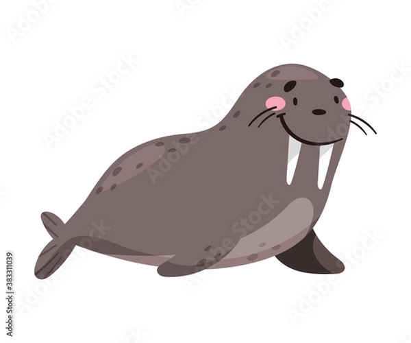 Fototapeta Walrus with Tusks as Sea Animal Floating Underwater Vector Illustration