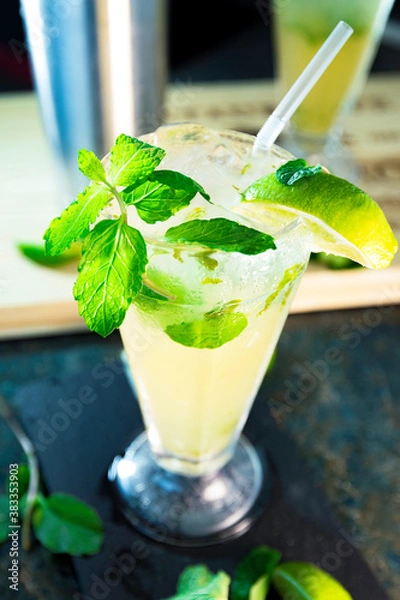 Obraz Fresh Mojito Cocktail with rum, mint, and lime. 