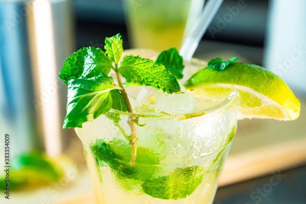 Obraz Fresh Mojito Cocktail with rum, mint, and lime. 