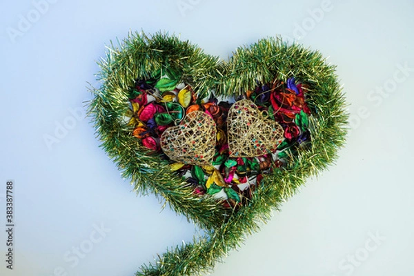 Obraz Aromatic potpourri laid out in the shape of a heart. Leaves of potpourri. Aromatic mix of potpourri of dried flowers.