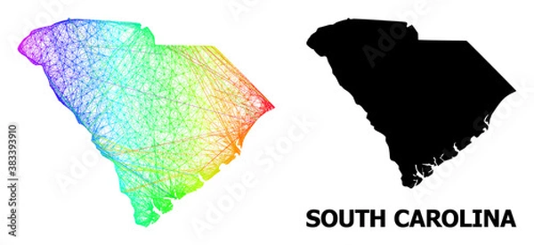 Obraz Net and solid map of South Carolina State. Vector model is created from map of South Carolina State with intersected random lines, and has rainbow gradient.