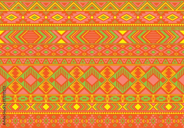 Fototapeta Ikat pattern tribal ethnic motifs geometric seamless vector background. Awesome ikat tribal motifs clothing fabric textile print traditional design with triangle and rhombus shapes.