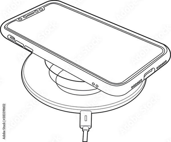 Fototapeta Professional Wireless Phone Charger Vector / Line Drawing. Icon, Logo, Design, Element