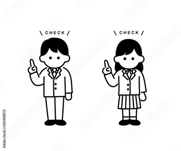 Fototapeta 指差しをしている三頭身のシンプルな人物　学生