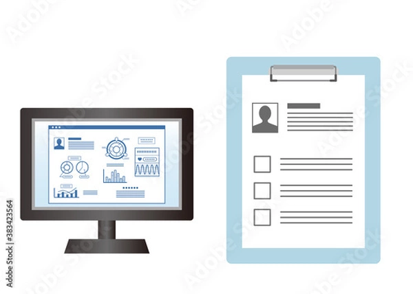 Fototapeta 個人情報 カルテ デジタルとアナログ 比較 イメージイラスト