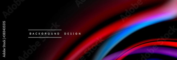 Fototapeta Dynamic motion abstract background. Color blurred stripes on black. Wave liquid lines poster. Vector illustration