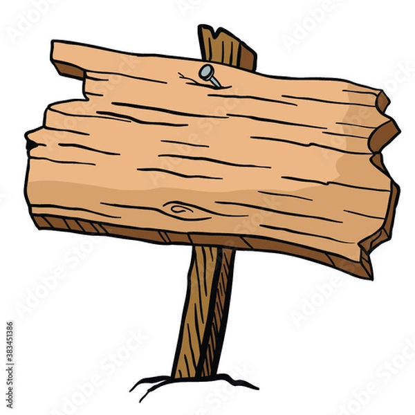 Fototapeta empty wooden sign cartoon illustration isolated on white