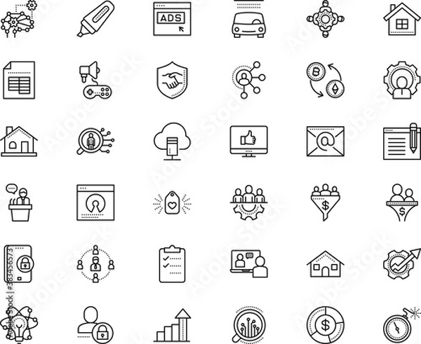 Obraz business vector icon set such as: note, teacher, bright, confirmed, compliance, electric, send, wash, speaker, debate, class, excel, revenue, compliant, automobile, vision, private, minister, blog