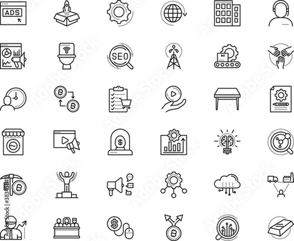 Fototapeta business vector icon set such as: interface, jury, inspiration, travel, stock, talk, download, polygonal, isometric, megaphone, news, resource, task, wireframe, per, telemarketing, worldwide, stand