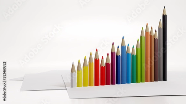 Fototapeta Colorful graph. Standing color pencils creating a rising graph.