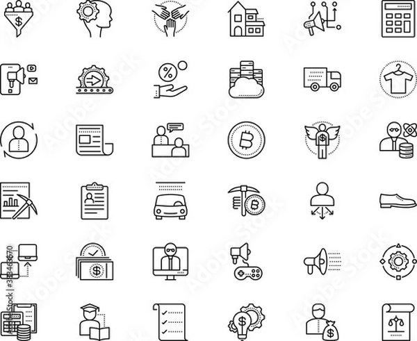 Obraz business vector icon set such as: map, fast, secured, speak, wireframe, cooperation, interest, flow, fresh, android, account, database, pair, van, men, vehicle, advertisement, entertainment