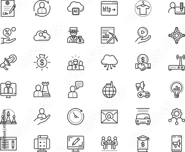 Obraz business vector icon set such as: profit, competition, gaming, secured, modem, graduation, clothing, blog, handful, choice, station, workforce, shape, bar, brand, consulting, minute, gateway, water