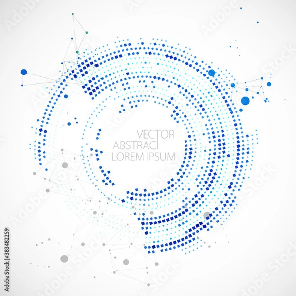 Obraz Halftone science background with connecting dots and lines. Digital data visualization.