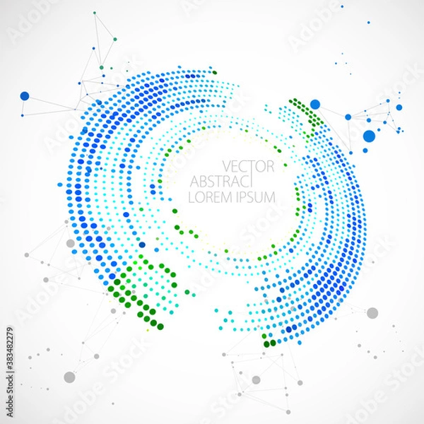 Obraz Halftone science background with connecting dots and lines. Digital data visualization.