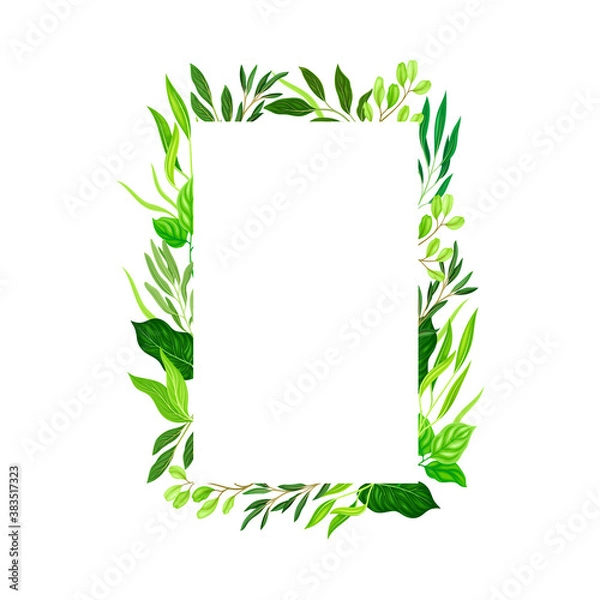 Fototapeta Rectangular Shaped Frame with Green Leaves or Foliage Vector Illustration