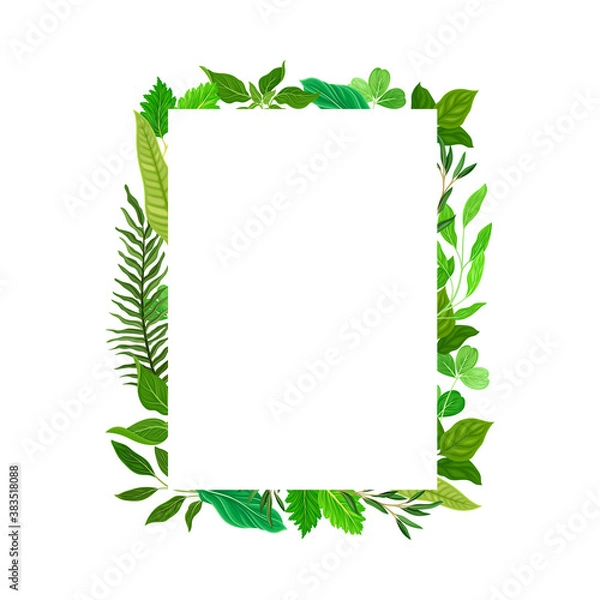 Fototapeta Rectangular Shaped Frame with Green Leaves or Foliage Vector Illustration