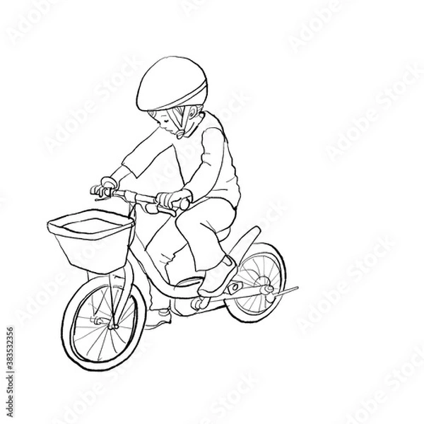 Obraz 自転車に乗る子ども　イラスト　201007 hanadaruma 