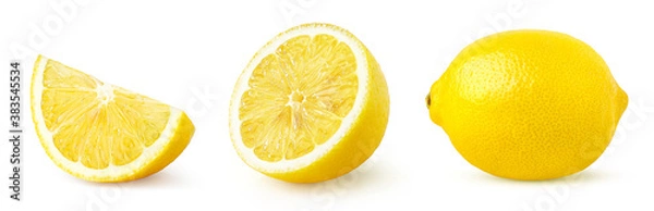 Obraz Set of whole, half and slice of lemon fruit isolated on white background