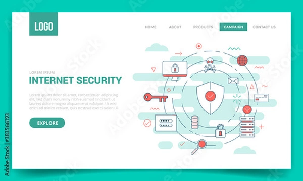 Fototapeta internet security concept with circle icon for website template or landing page banner homepage